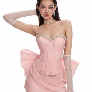 Elegant Pink glittery two pieces set with oversized bow in the back